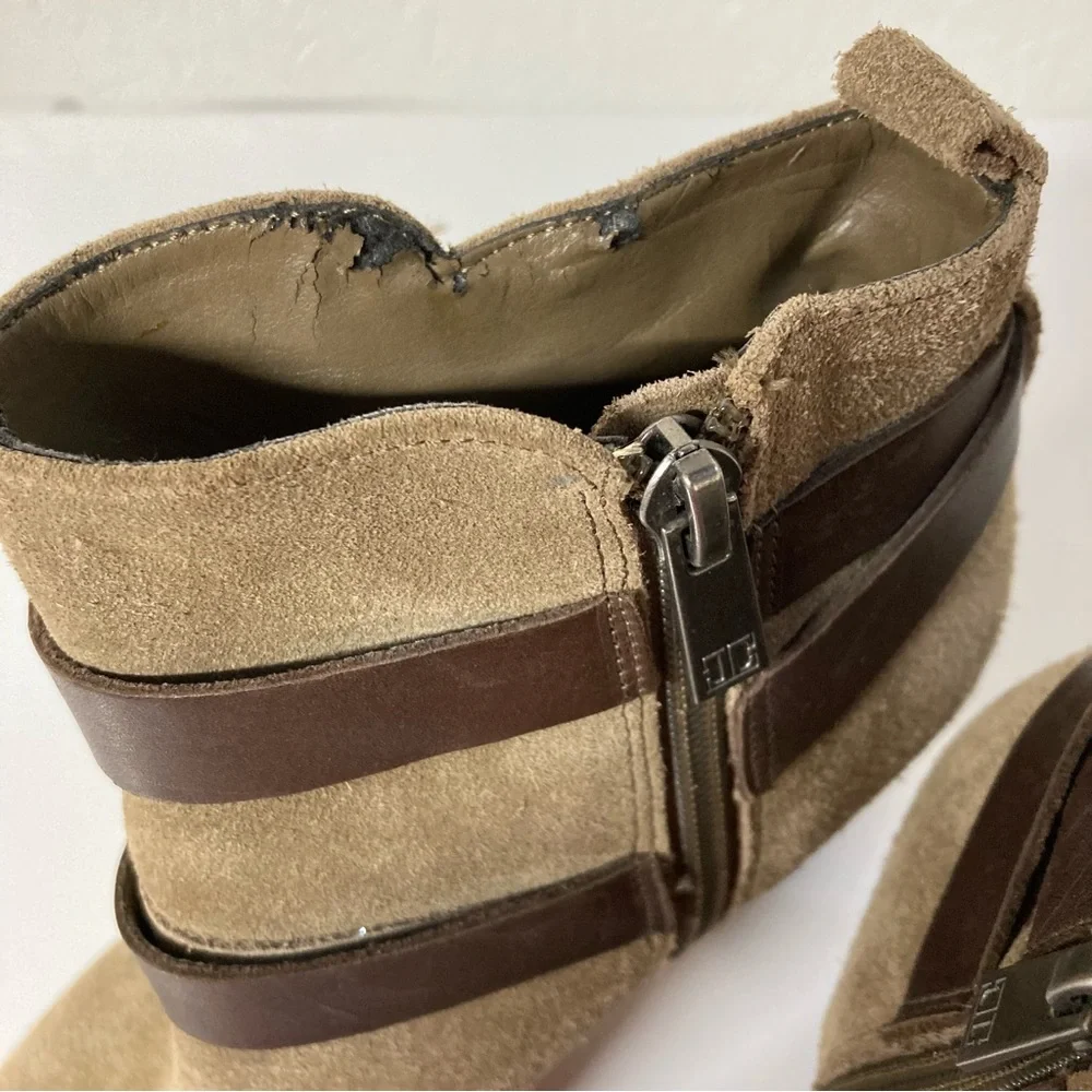 Ivanka Trump Tan and Brown Heel Ankle Booties Slip-On Style 6M ITFILOER-T